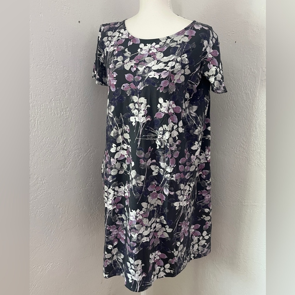 J.Jill knit A line Short Sleeve Scoop Neck Dress Medium petite floral
